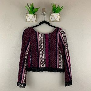 H&M Divided Blouse Size 2 Tribal Pattern Lace Trim